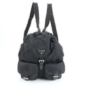 Prada Tessuto Nylon Triangle Logo Leather Backpack Sac Shoulder Bag Black